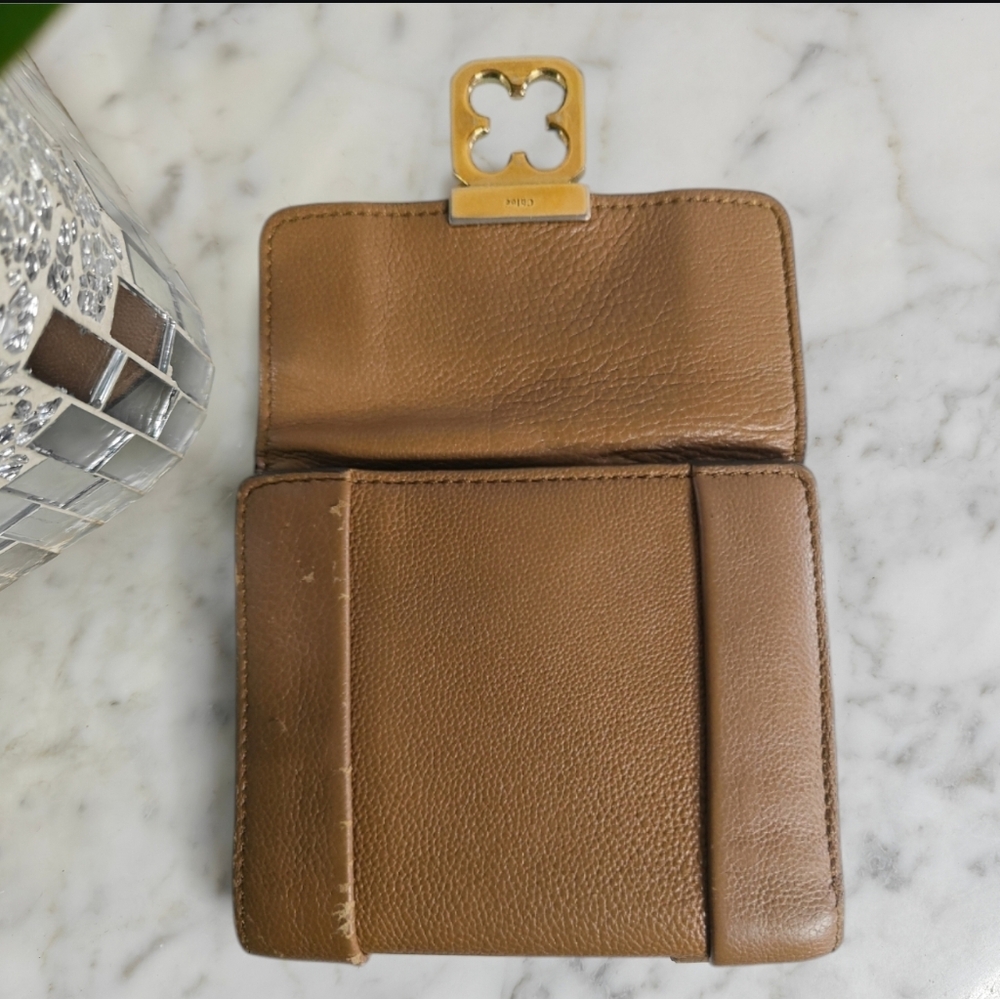 Chloé Vintage Tan Leather Elsie Compact Wallet With Twist Turn Lock (w/COA) - Picture 4 of 16